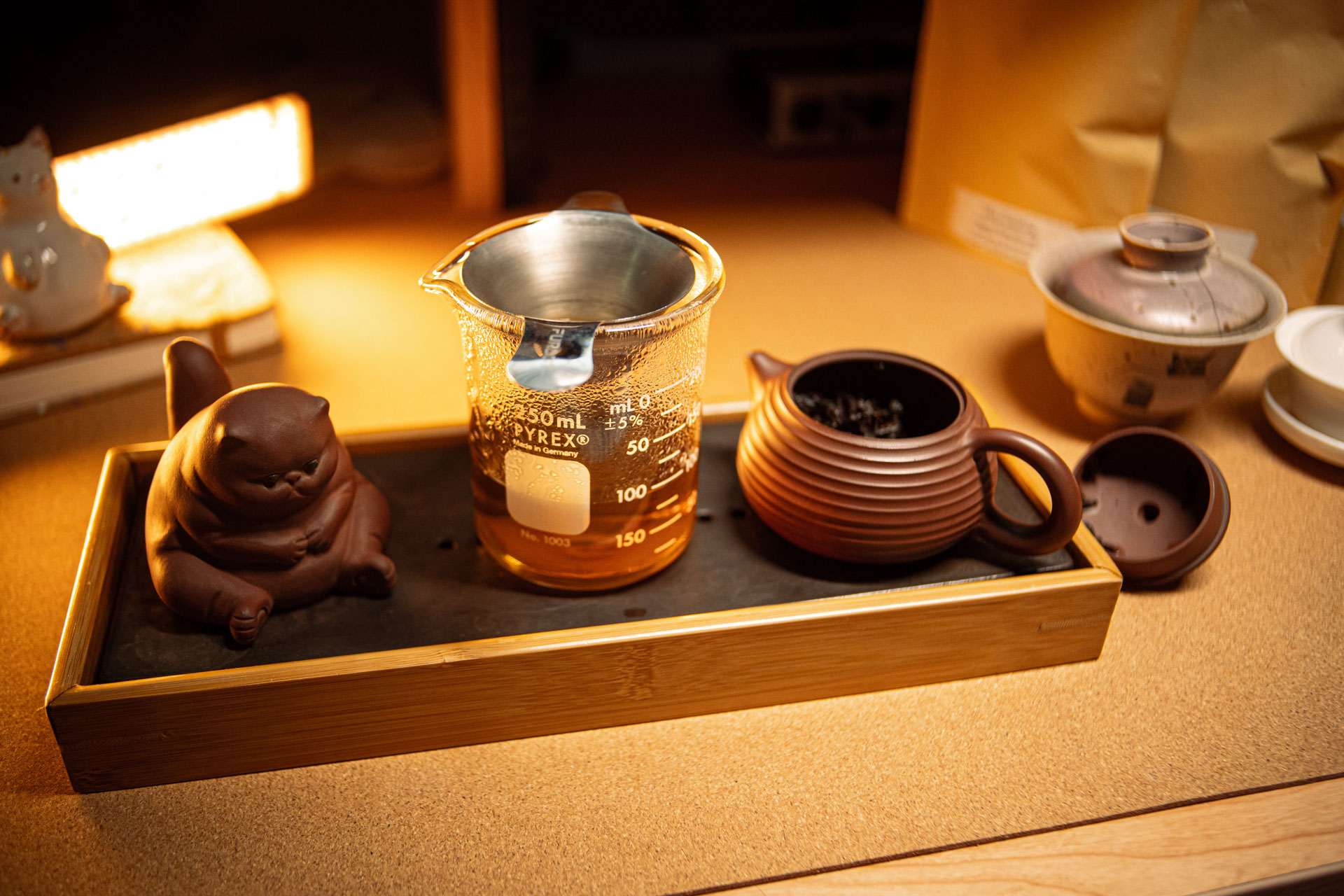 tea just brewed on the tray