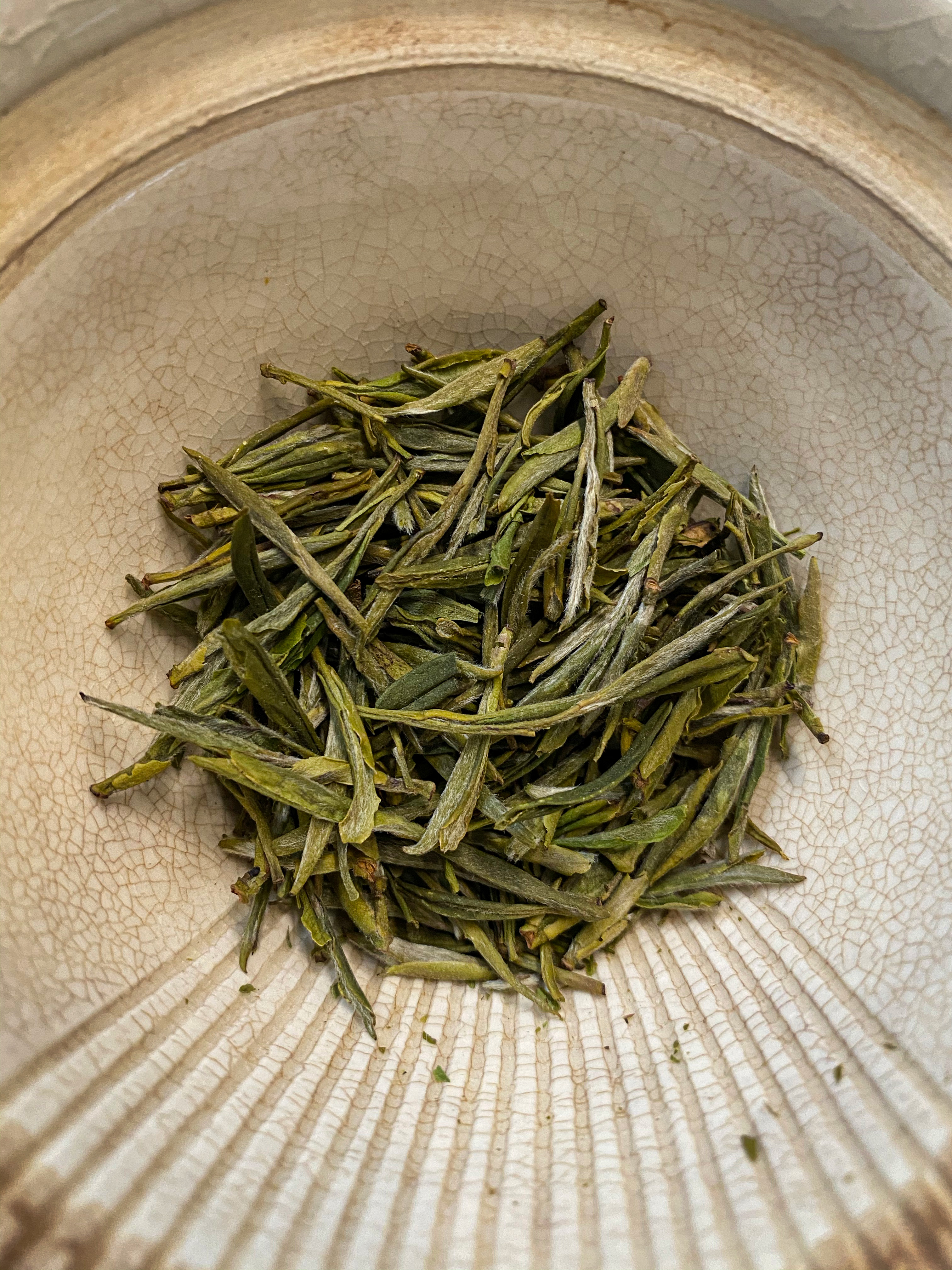 Dry leaf in gaiwan; fine pickings and mostly buds